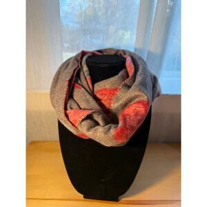 Cashcryl Made in France Floral Knit Cowl Scarf Gray Red Rose Acrylic Soft